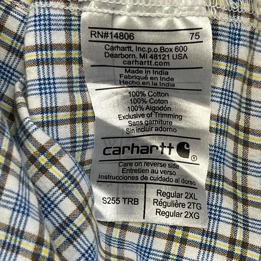 Carhartt Mens XXL Lightweight 100% Cotton Long Sleeve Button Up Blue Check *READ - Picture 6 of 8